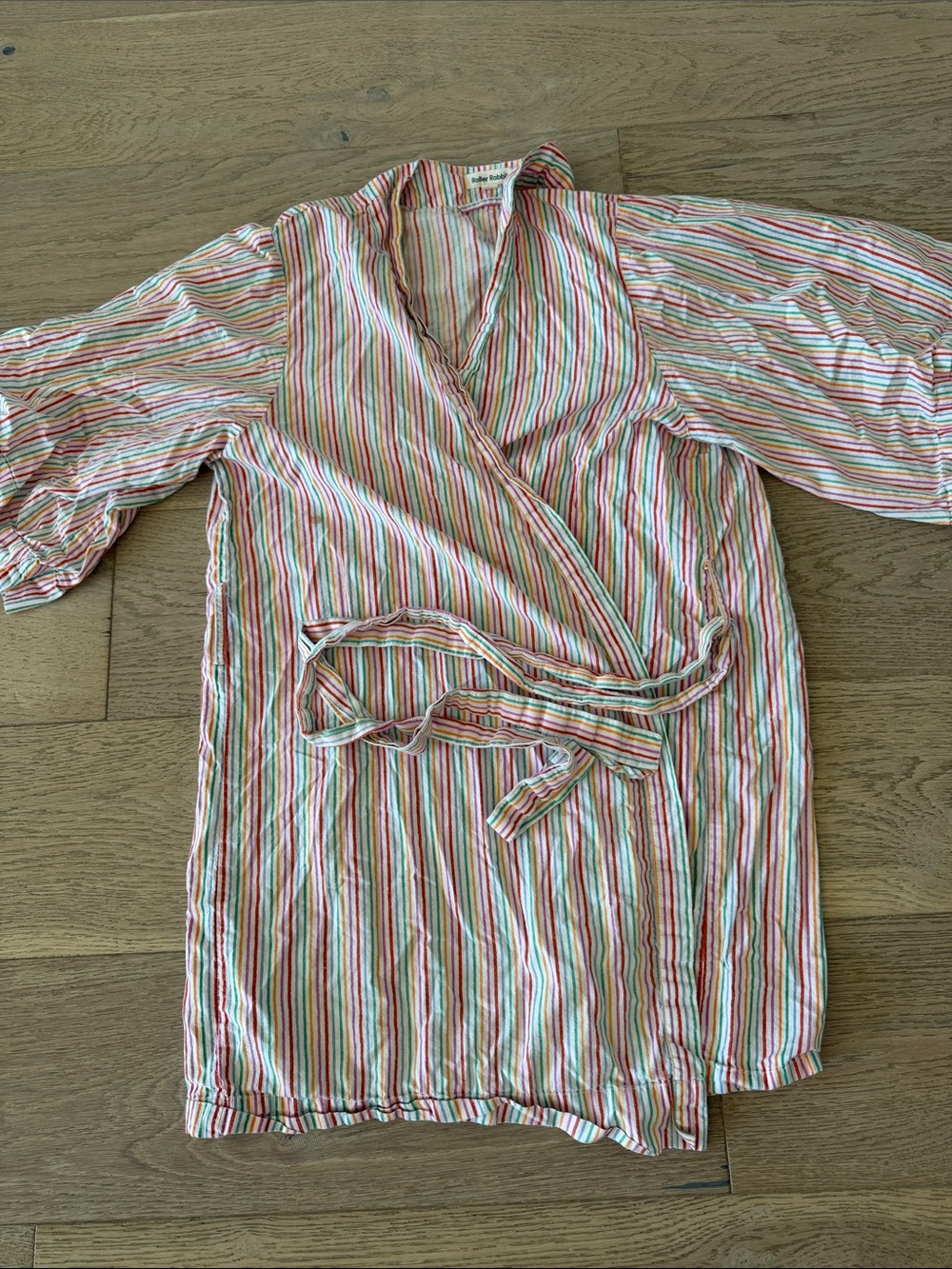 Roller Rabbit Kids Pastel Striped Wrap Pajama Robe - Pink, Green, Blue, Cream